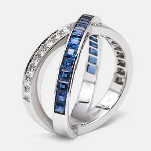 Chaumet Jeux De Liens Blue Sapphire Diamond 18K White Gold Rings Eu 53